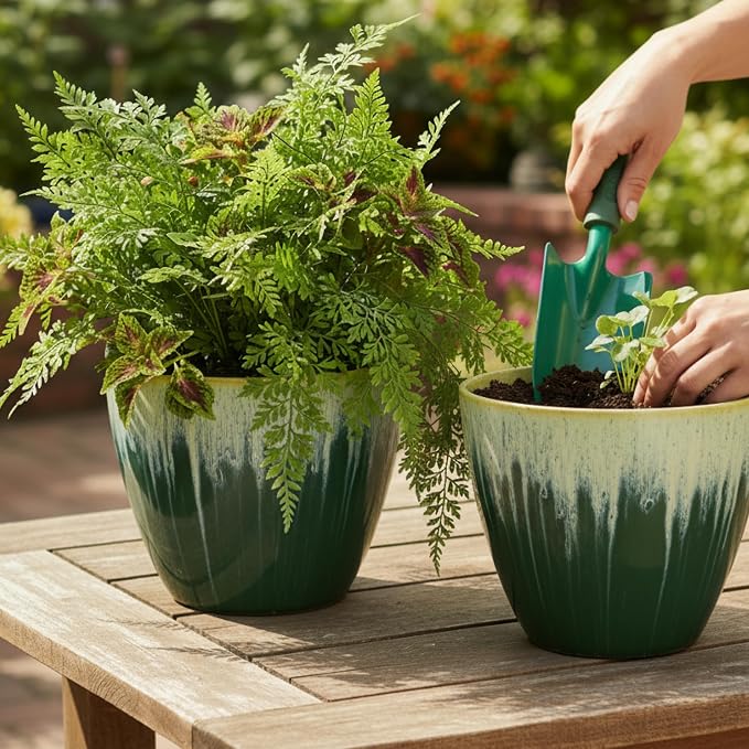 8 inch Plant Pots with Drainage Holes, Modern Glossy Finishing Planter - Image 7