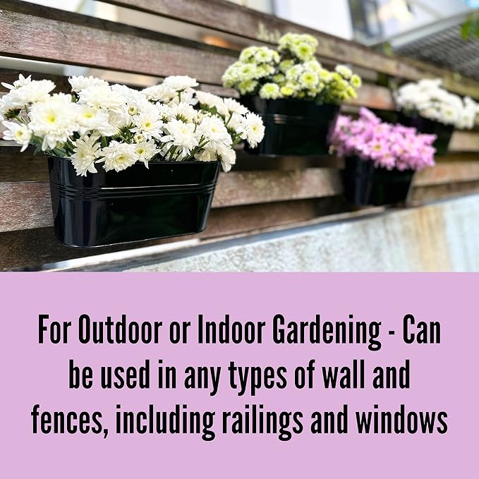 LaLaGreen Rail Planter Outdoor Plants Black Metal Iron Hanging Flower Pots Deck - Image 6