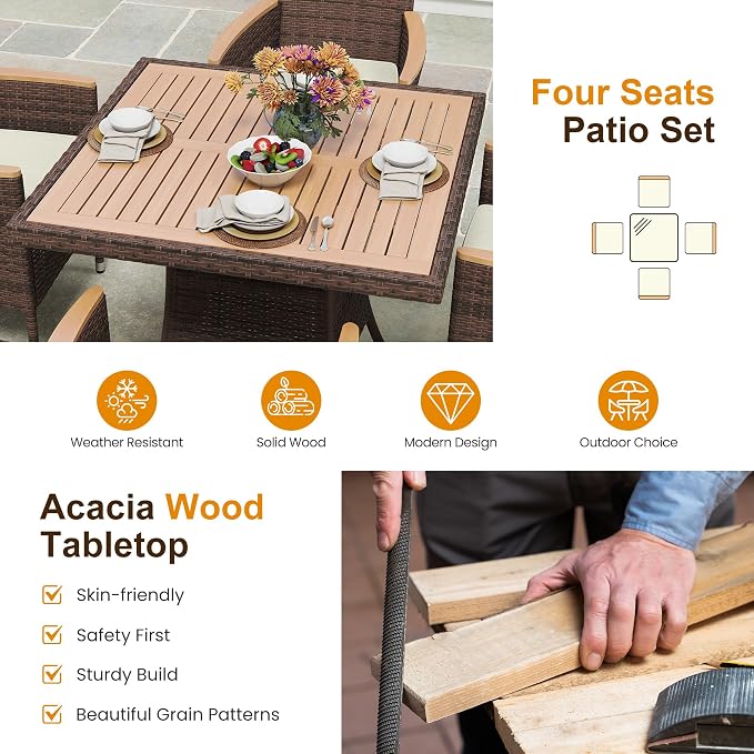 Wisteria Lane 10-Pieces Outdoor Patio Table and Chairs, Rattan Patio Table Set - Image 6