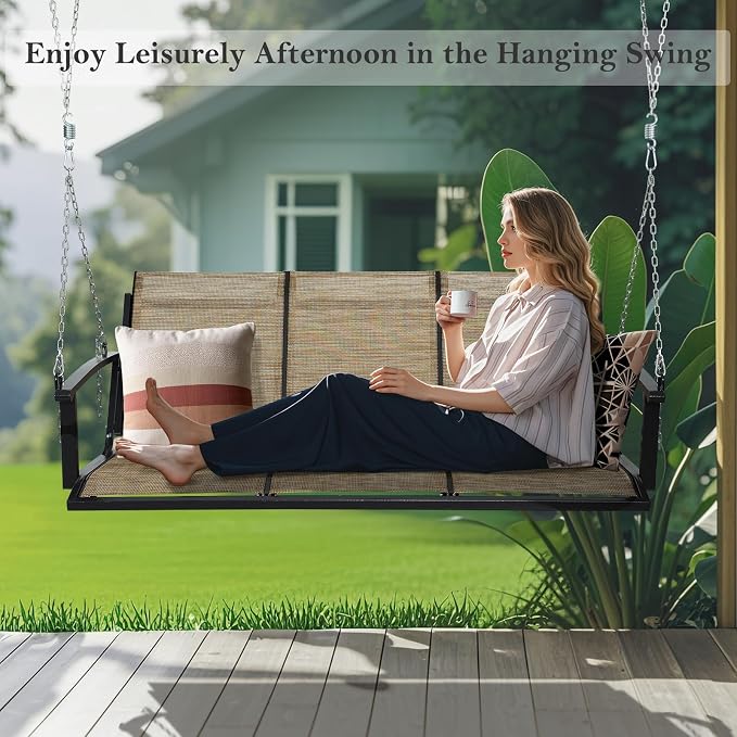 Textilene 3 Seat Hanging Swing, 5.2FT Patio Bench Swing, 660lbs Heavy Duty - Image 3