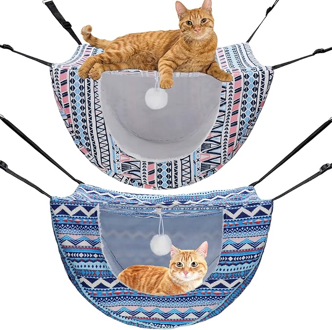 Unittype 2 Pieces Cat Cage Hammock Hanging Pet Bed Double Layer Soft Plush by Unittype