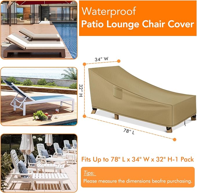 WLEAFJ Patio Chaise Lounge Cover Waterproof, Heavy Duty Outdoor Lounge Chair - Image 2