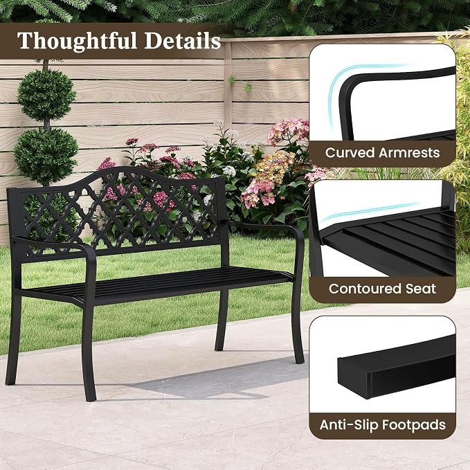 Tangkula 50.5” Metal Outdoor Park Bench, Slatted Patio Garden Bench - Image 9