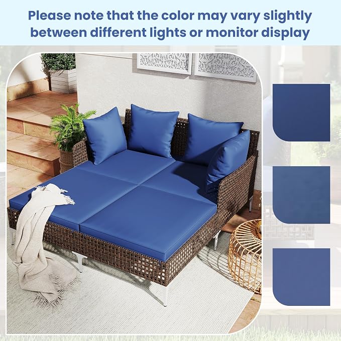Tangkula Outdoor Rattan Double Daybed, Boho Wicker Chaise Lounge - Image 2
