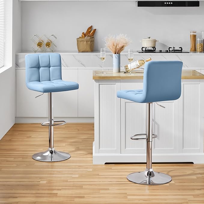 Yaheetech Bar Stools Set of 2, Adjustable PU Leather Swivel Barstools, Modern - Image 2