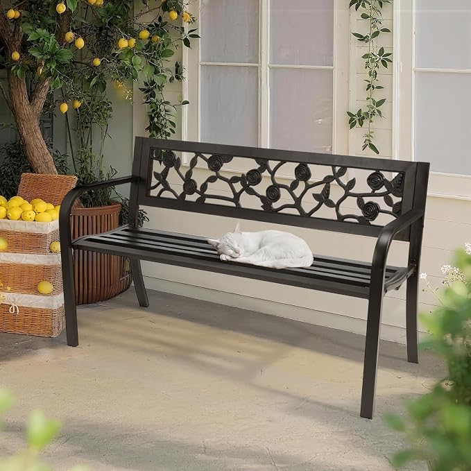 VINGLI Outdoor Metal Bench w/PVC Back - Image 9