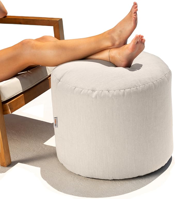 Jaxx Spring Indoor/Outdoor Bean Bag Pouf Ottoman, Sunbrella Flax - Image 3