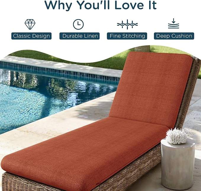 Codi Outdoor Chaise Lounge Chair Cushions 80"x26"x3.5" – Linen Texture - Image 4
