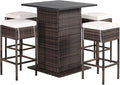 HAPPYGRILL 5 Piece Rattan Bar Set Outdoor Wicker Bar Table and 4 Bar Stools by HAPPYGRILL