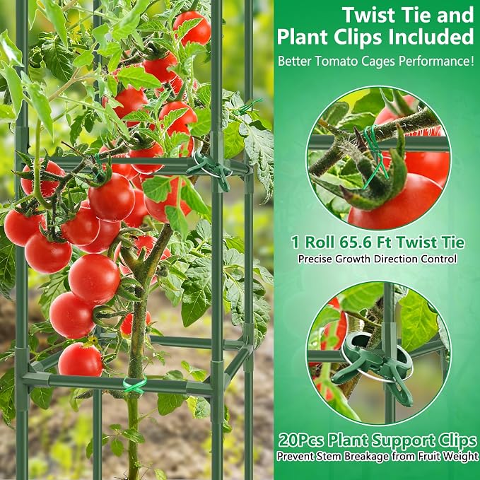 6 Pack Square Tomato Cages, 49.2" Large Upgraded Heavy Duty Steel Tomato - Image 4