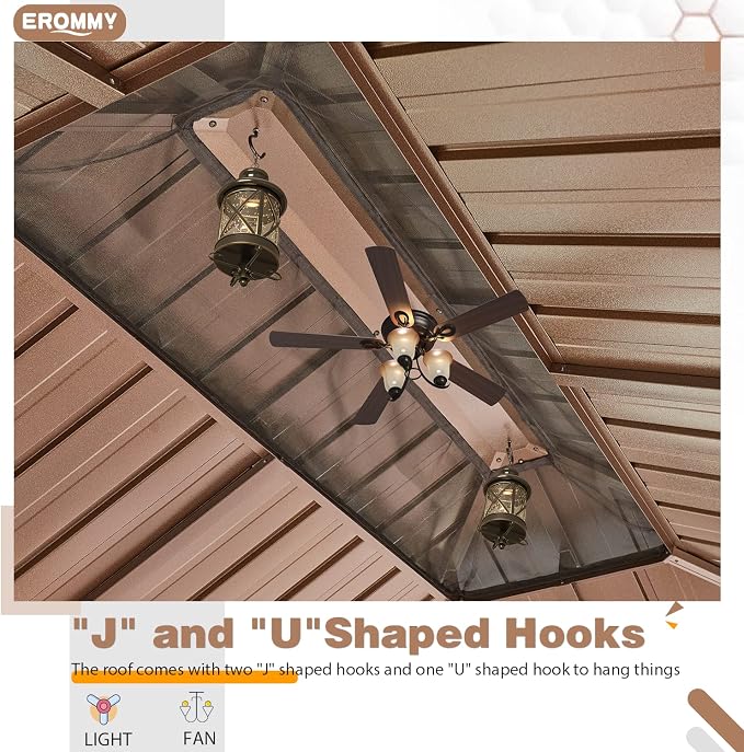 EROMMY 12' x 20' Gazebo Hardtop Double Roof Galvanized Steel Canopy - Image 5