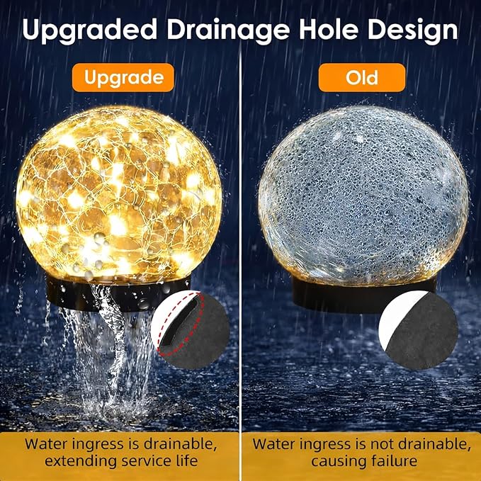 Solar Garden Lights Outdoor Waterproof, 6 Pack LEDs Cracked Glass Ball Light - Image 2
