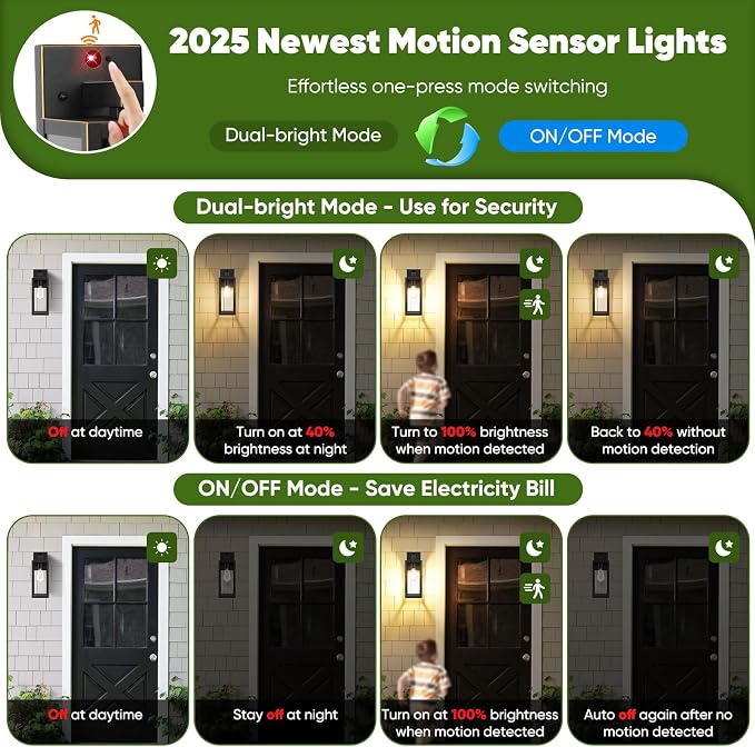 Upgraded Motion Sensor Outdoor Wall Light, Large Size Dusk to Dawn Porch Light - Image 2