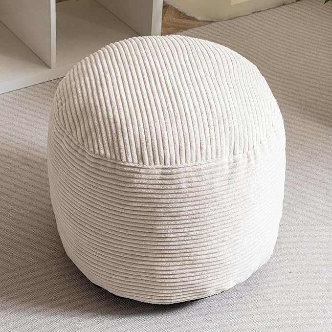 HIGOGOGO Round Stuffed Pouf Ottoman, Corduroy Poufs - Image 6