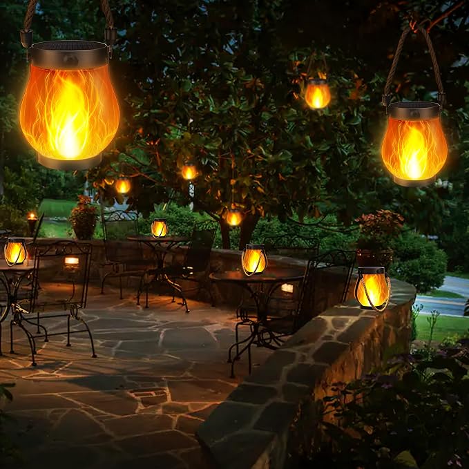 iBaycon 2 Pack Solar Lanterns Lights, Flickering Flame Garden Lights - Image 8