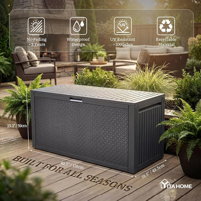 YITAHOME 90 Gallon Large Outdoor Deck Box, Lockable Waterproof Resin Storage Box - Image 2