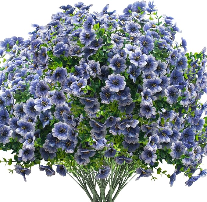Artificial Fake Flowers for Outdoor Spring Decoration, 16 Bundles Faux Silk by Grunyia