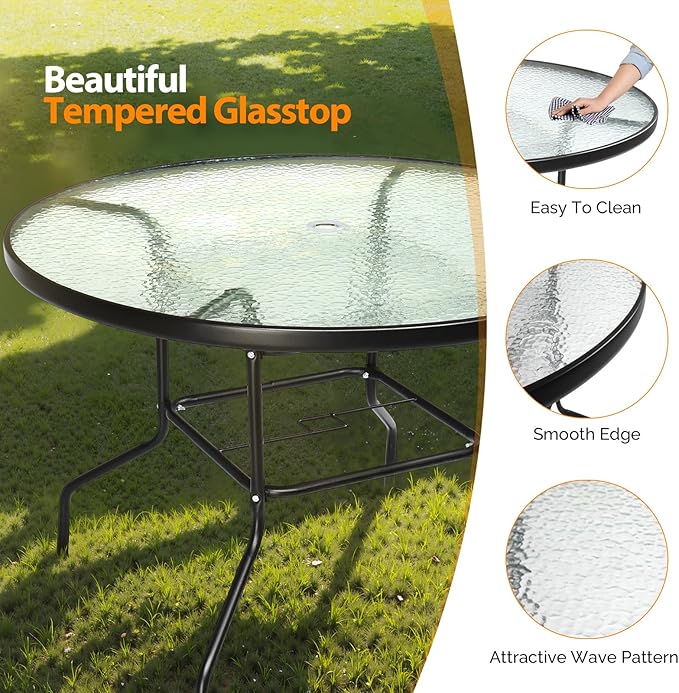VINGLI Round Patio Table with Umbrella Hole - Image 4