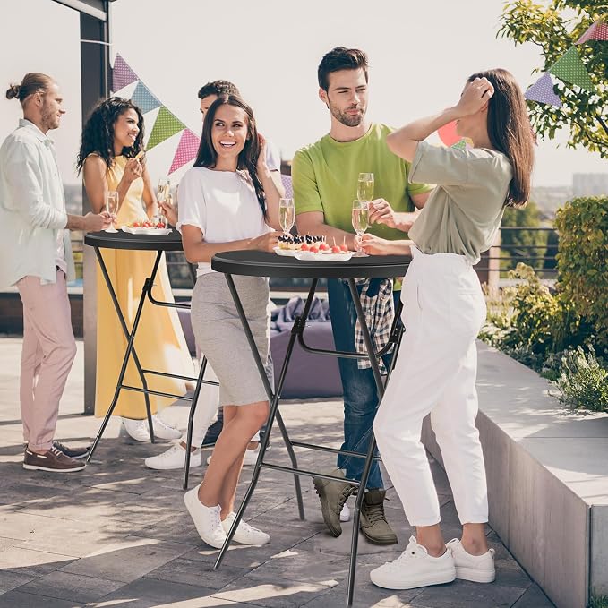 VINGLI 32" Plastic Folding Round Table Bar Height, HDPE Matrial - Image 2