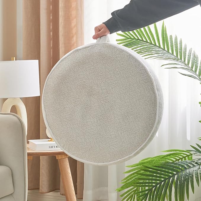 Inflatable Pouf Ottoman, 21x10 Inches Stuffed Chenille Ottoman - Image 5