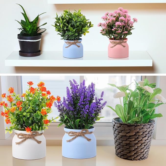 Cindeer 12 Pcs Large Artificial Potted Flowers Fake Potted Plants Plastic Faux - Image 7