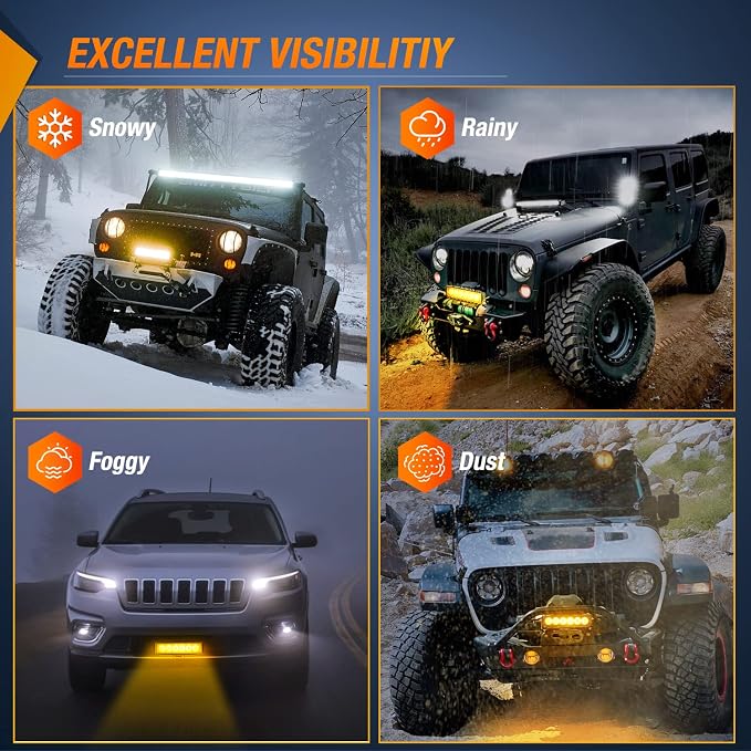 Nilight 6 inch Amber LED Light Bar 2PCS 18W Spot Driving Fog Single Row Off - Image 7