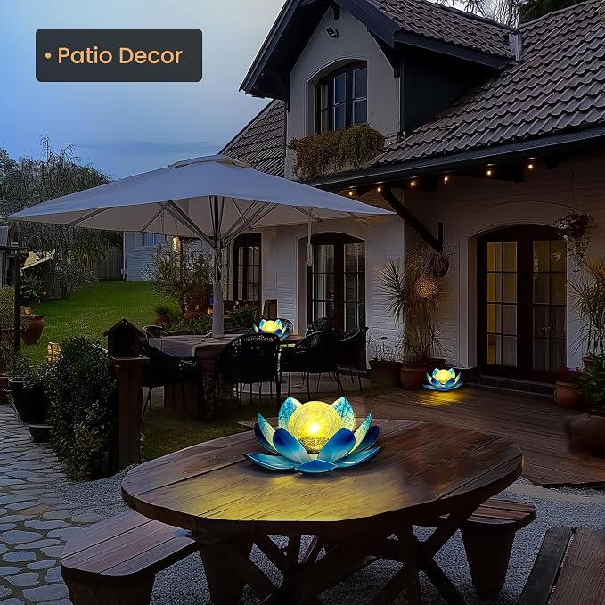 GIGALUMI Solar Light Outdoor Garden Decor, Lotus Flower Light Crackle Globe - Image 3