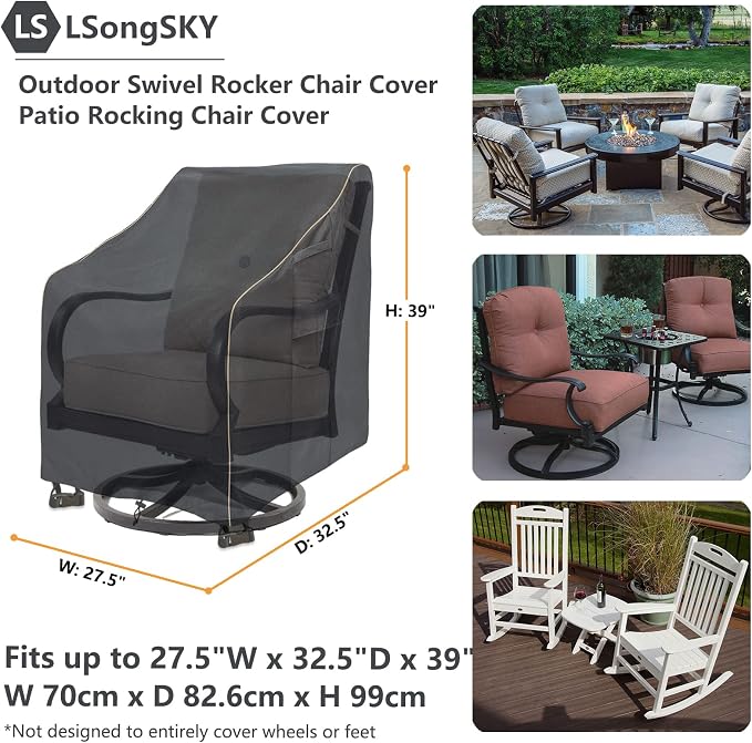 Outdoor Swivel Rocker Chair Cover 2 Pack, Patio Swivel Chair Covers - Image 3