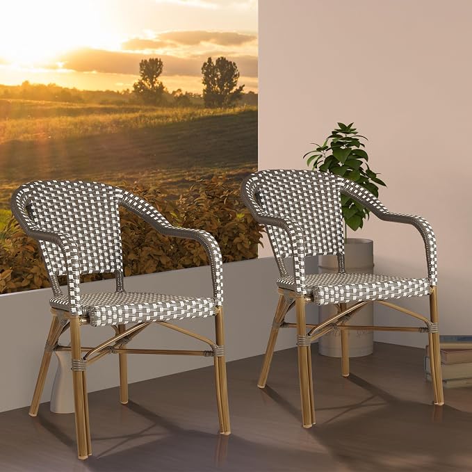 PURPLE LEAF Bistro Chair French Hand-Woven Wicker Armchairs - Image 3