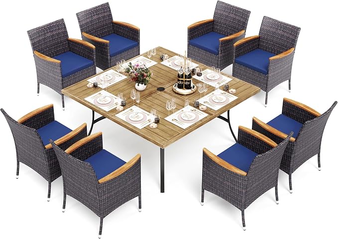 PHI VILLA 9 Pieces Patio Square Dining Set by PHIVILLAThepioneerofcomfortablehouseholdsupplies
