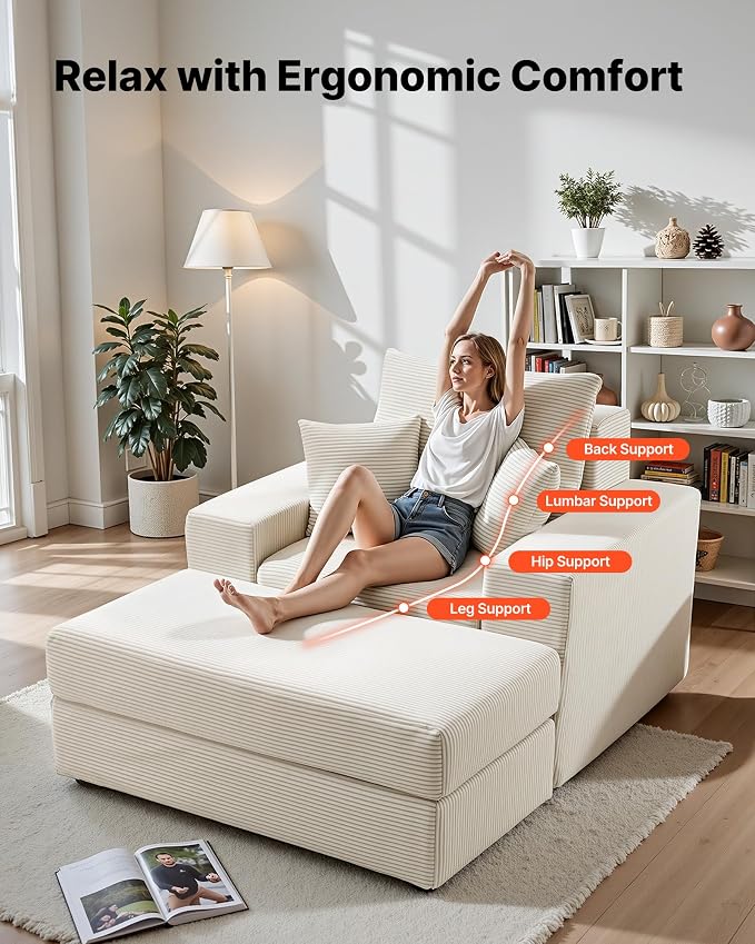 VEVOR Chaise Lounge Chair, 44 in Boneless Modular Chaise Lounge Indoor - Image 4