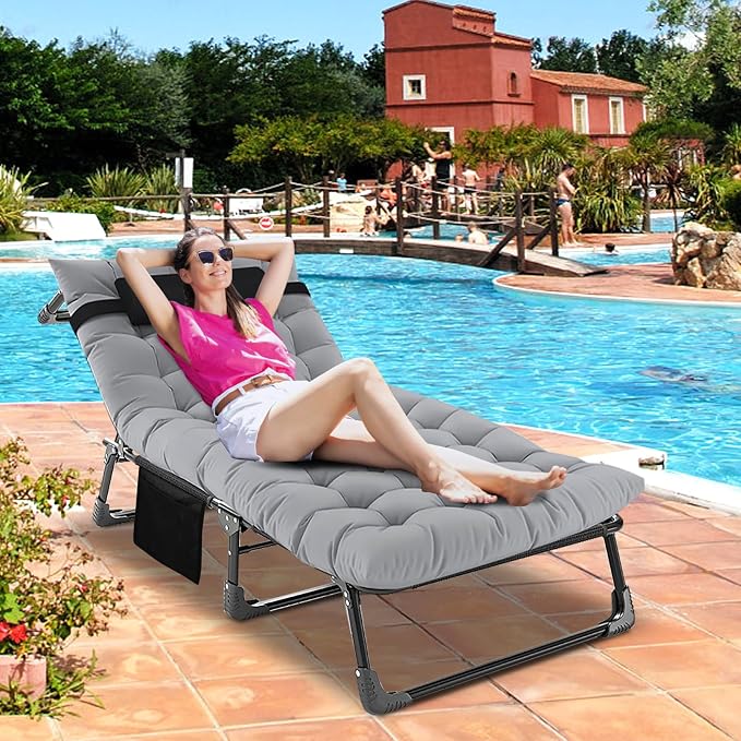 DoCred Heavy Duty Chaise Lounge Chair, Adjustable 5-Position Folding Chaise - Image 8
