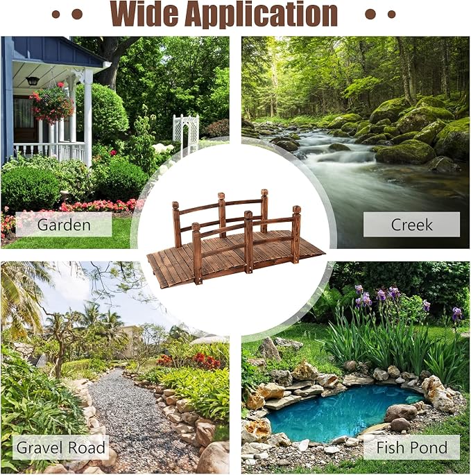 LDAILY Moccha 5FT Wood Garden Bridge, Pond Bridge - Image 7
