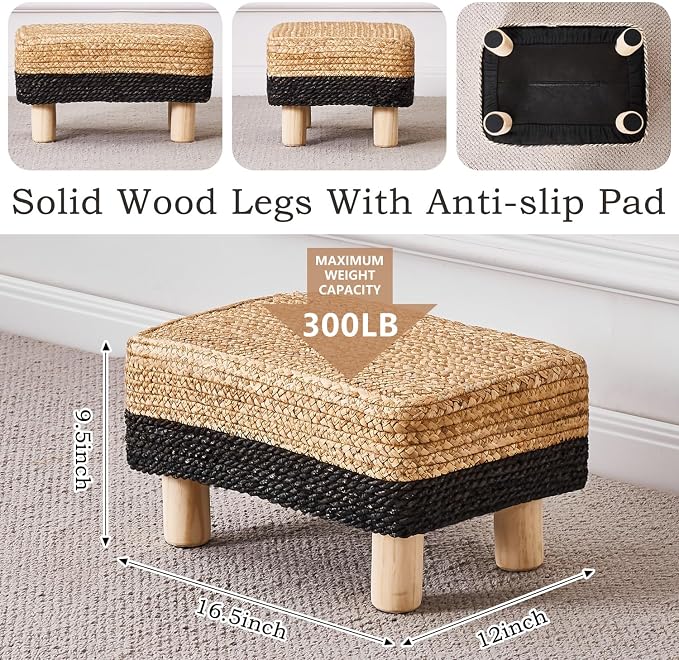 Wimarsbon Natural Seagrass Footstool Ottoman Rectangular Footrest Pouf Ottomans - Image 3