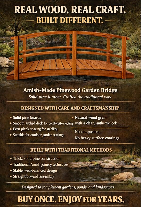 10 FT Oak Amish Made Garden Bridge - Image 3