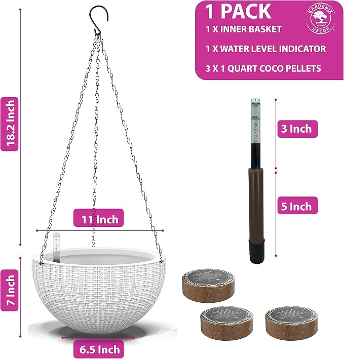GARDENIX DECOR 11'' Self Watering Hanging planters - Image 6