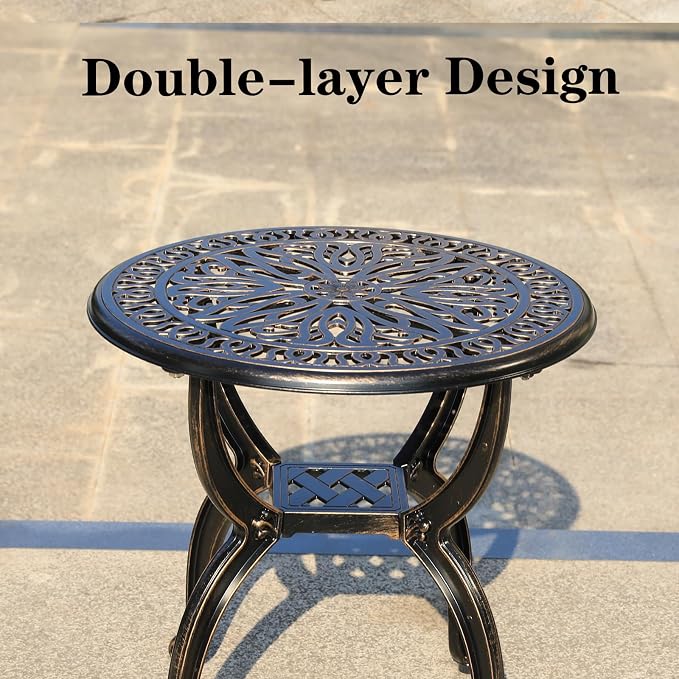 Cast Aluminum Outdoor Side Table, All Weather Round Small Coffee Table - Image 8