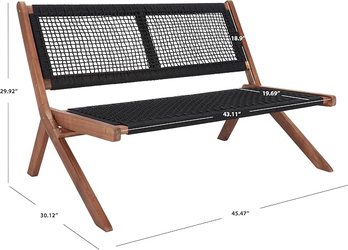 SAFAVIEH Outdoor Collection Kobina Natural Acacia Wood/Black Rope Foldable Bench - Image 3