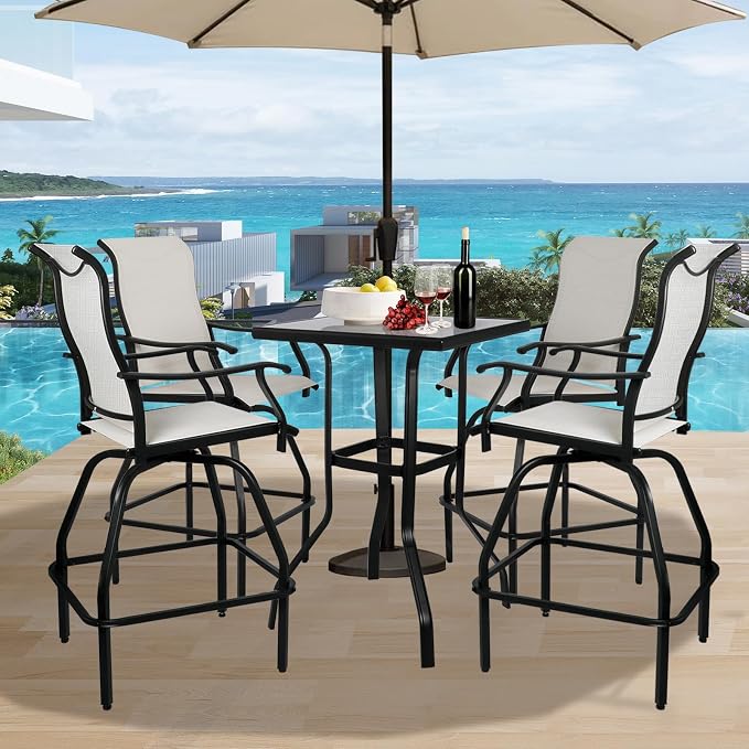 LEVELEVE Patio Bar Set 5pcs Swivel Bar Stools Outdoor Bistro Textilene - Image 7