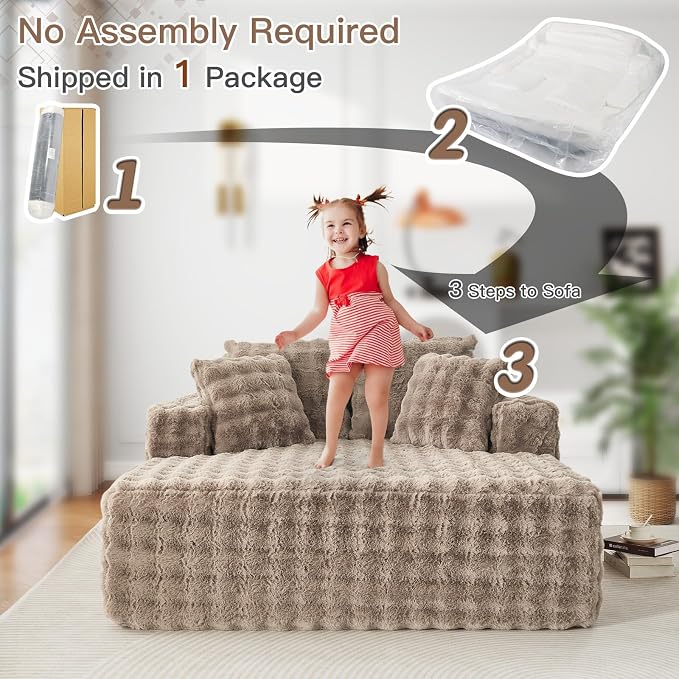 56" W Oversized Chaise Lounge Chair Indoor, Plush Faux Fur Sleeper Couch Sofa - Image 8