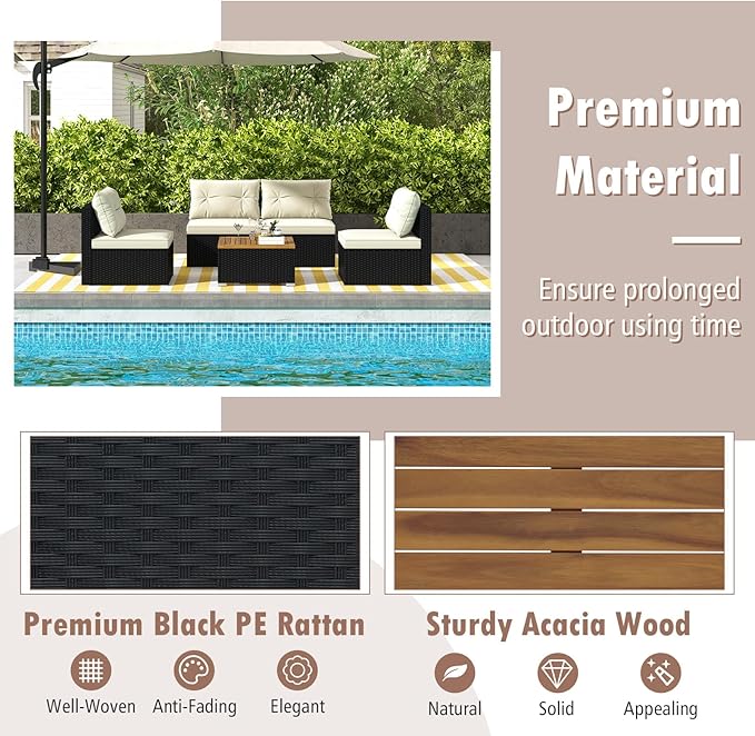 Tangkula 5 Piece Rattan Sofa Set, Patiojoy Outdoor Wicker Furniture Set - Image 7