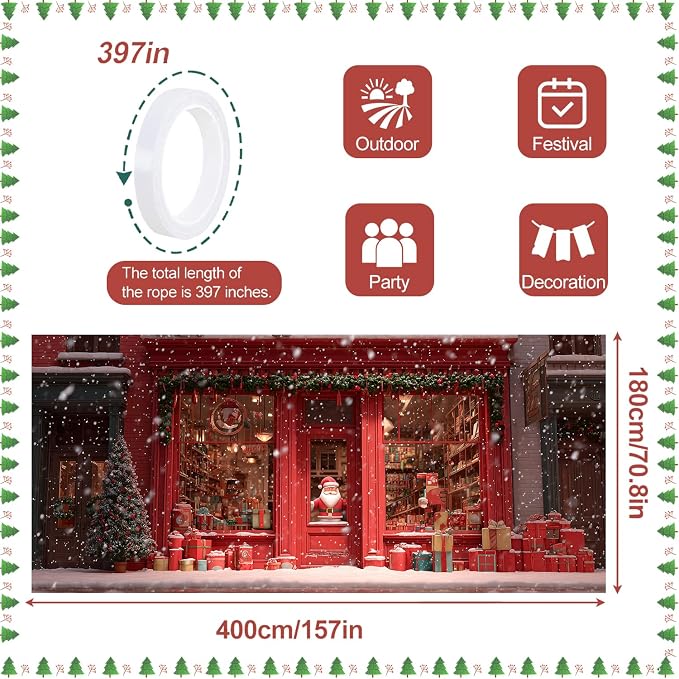 ANNA QUEEN Christmas Garage Door Banner 6×13 FT, Santa’s Red Gift Shop Window - Image 3