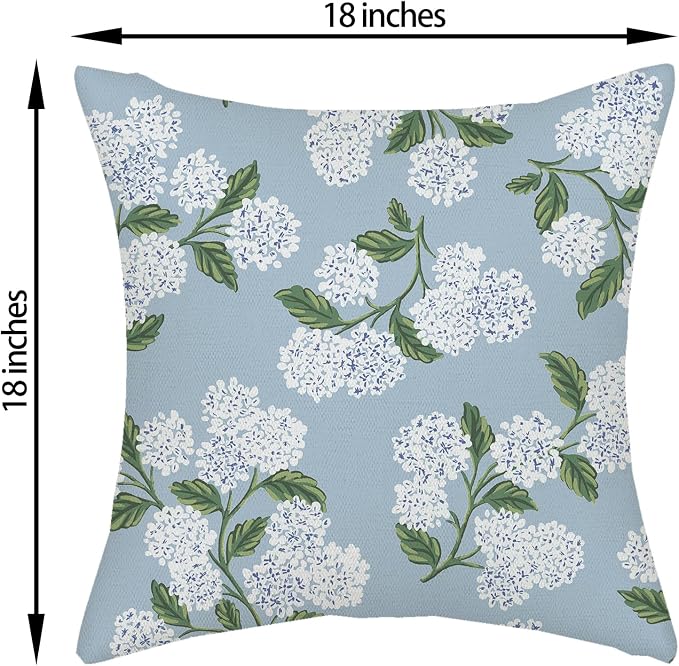Light Blue Pillow Covers 18x18 Inch 2 Pcs Blue Green Hydrangea Flower Decor - Image 6