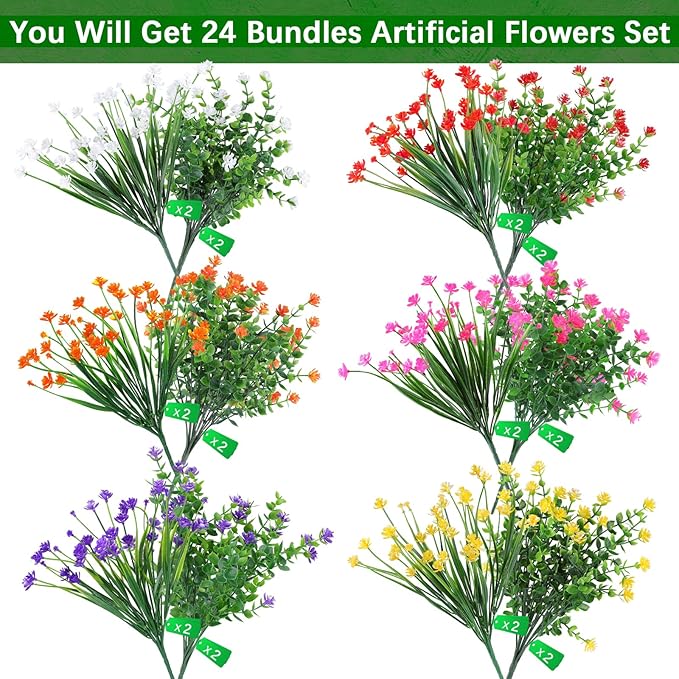 AGIRL 24 Bundles Artificial Flowers Outdoor, No Fade Fake Plastic Flowers Faux - Image 3