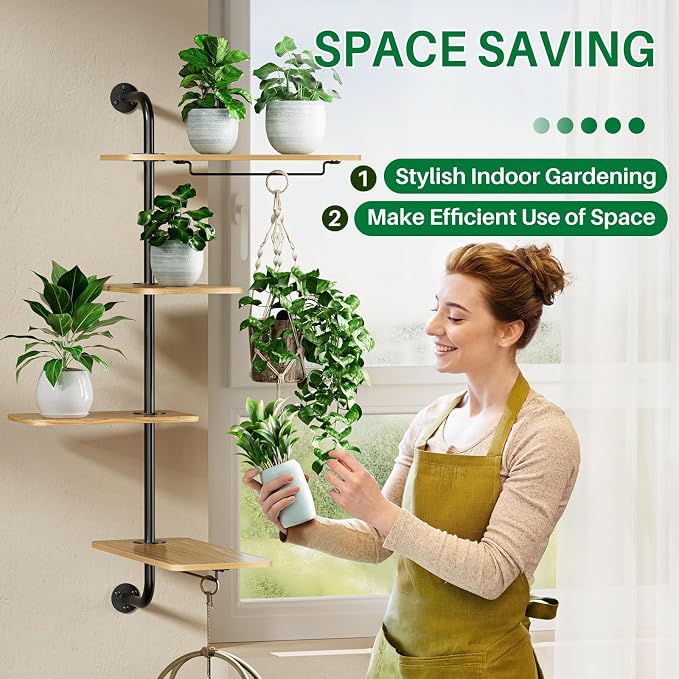 DELLAN 4-Tier Rotating Window Plant Shelf, Wall Mounted Indoor Hanging Plants - Image 3