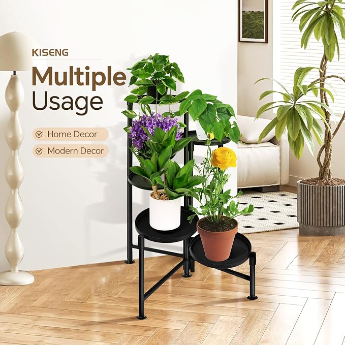 5 Tier Plant Stand Indoor, Metal Corner Plant Shelf Outdoor, Foldable Tall - Image 2