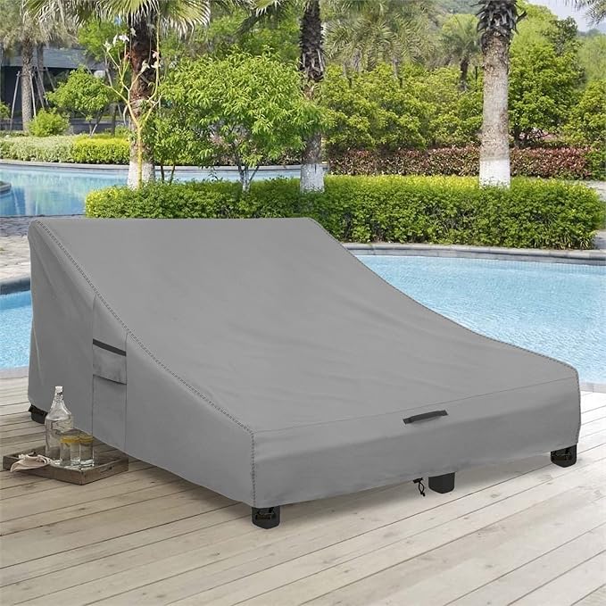 Okcool 100% Waterproof Patio Double Wide Chaise Lounge Chair Cover, 600D Tough - Image 5