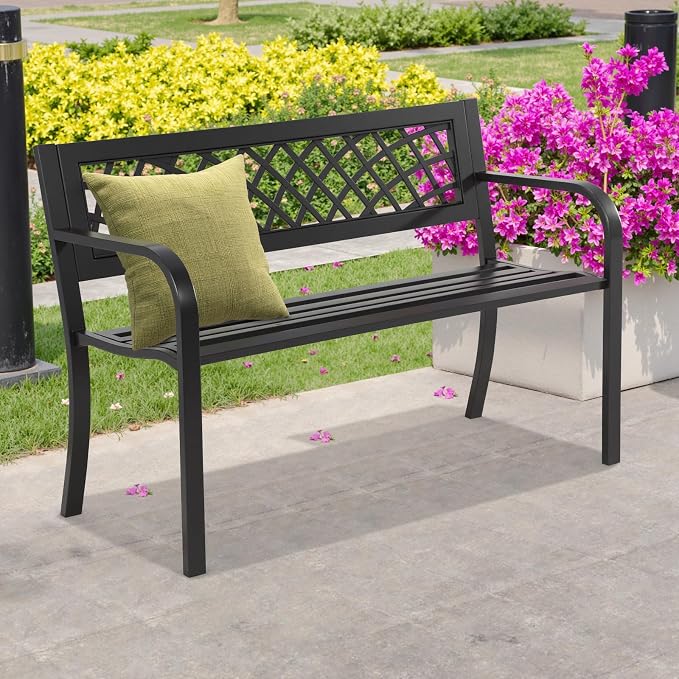 BSTOPHKL Outdoor Bench, Patio Garden Benches, Metal Weatherproof Porch Bench - Image 7