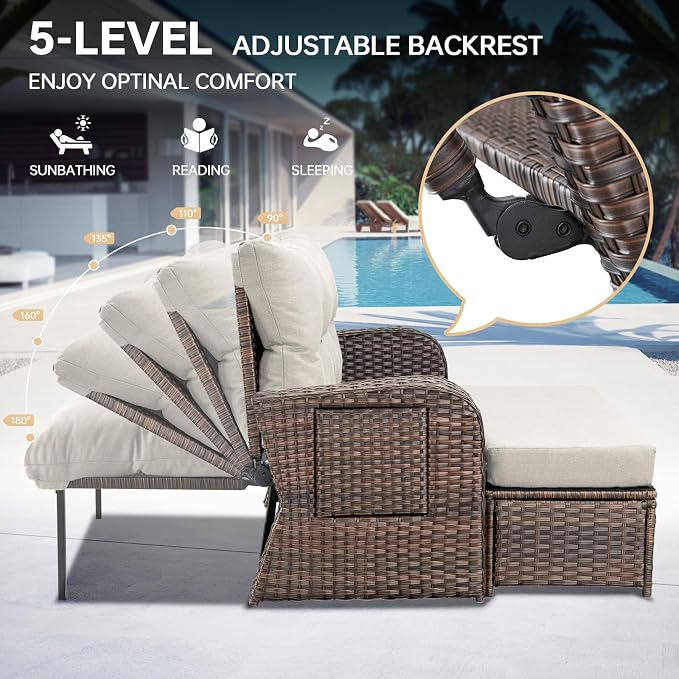 Patio Rattan Daybed, Wicker Recliner Loveseat - Image 3