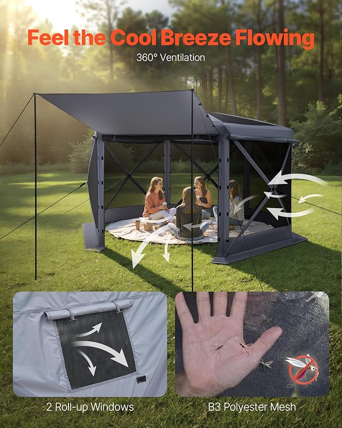 VEVOR Pop up Gazebo Screen Tent, 12 x 12 ft Large 6-Sided Camping Canopy Tent - Image 6